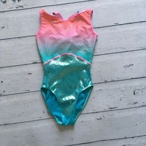 Blue and pink Rhinestone flower pattern Quatro Leotard size Adult Medium